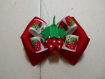 Strawberry on 5/8" Strawberry Ribbon, stacked on 1.5" Red Boutique Bow