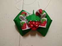 Strawberry on 5/8" Strawberry Ribbon, stacked on 1.5" Emerald Green Boutique Bow